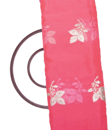 Neon Pink Colour Floral Embroidery Organza Silk Fabric